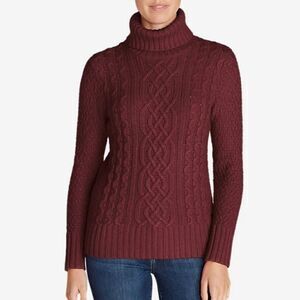 Eddie Bauer Faded Red Cable Fable Turtleneck Sweater Size XS New with Tag